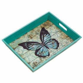 Accent Plus Blue Butterfly Wood Serving Tray