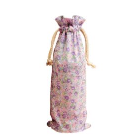 2Pcs Burlap Wine Bags with Drawstring Purple Florals Wine Bottle Gift Bags Dinning Table Wine Bottle Covers