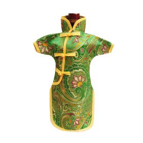 Chinese Style Cheongsam Dress Wine Bottle Covers Dining Table Decorative Wine Bags Casing - Green