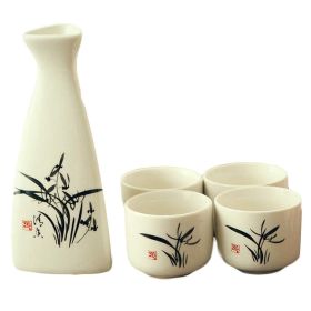 5 Piece Japanese Sake Set Hand Painted Wine Cup Wine Pot Sake Cup, Orchid