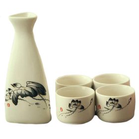5 Piece Japanese Sake Set Handmade Ceramic Wine Cup Home Decor Sake Cup, Lotus