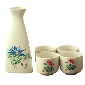5 Pcs Japanese Style Sake Set Ceramic Wine Cup Set,Chrysanthemum