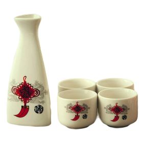5 Pcs Handcraft Ceramic Mini Japanese Sake Set Wine Cup Wine Pot,Chinese Knot