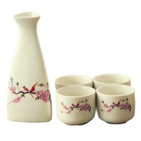 5 Piece Japanese Sake Set Hand Painted Flower Wine Cup Sake Cup