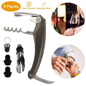 5 Pcs Wine Bottle Opener Set Wine Accessories Kit with Corkscrew Pourer Stopper Vacuum Pump for Home Use Sommeliers Waiters Bartenders