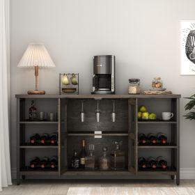 Wine Bar Cabinet for Liquor and Glasses, Rustic Wood Wine Bar Cabinet with Storage , Multifunctional Floor Wine Cabinet for Living Room(55 Inch, Black