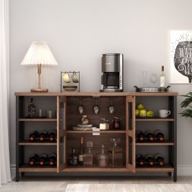 Wine Bar Cabinet for Liquor and Glasses, Rustic Wood Wine Bar Cabinet with Storage , Multifunctional Floor Wine Cabinet for Living Room(55 Inch, Golde