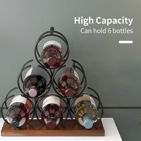 Mecor Countertop Wine Rack for 6 Bottles, Wood & Metal Tabletop Bottle Holder , 3-Tier Rustic Wine Organizer, Classic Design, Sturdy Handle, Easy Asse