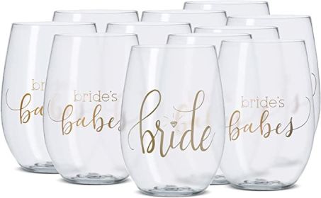 11 Piece Set - Bride & Bride's Babes Stemless Plastic Wine Glasses; 16oz