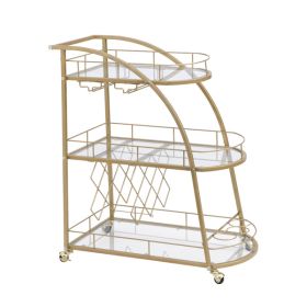 Golden Mobile Bar Cart Serving Wine Cart with Wheels; 3-tier Metal Frame Elegant Wine Rack for Kitchen; Party; Dining Room and Living Room