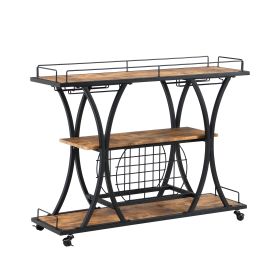 Industrial Black Bar Serving Cart for home with Wine Rack and Glass Holder;  3-tier Shelves;  Metal Frame