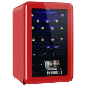 Wine Cooler Countertop Freestanding Wine Cellars Compressor System Champagne Chiller Digital Temperature Control UV-Protective Finish Max Load 24 Stan (Color: Red)