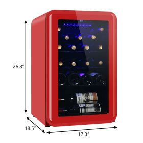 Wine Cooler Countertop Freestanding Wine Cellars Champagne Chiller Digital Temperature Control UV-Protective 24 Standard Bottle (Color: Red)