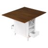 Farmhouse Wood Counter Height 5-Piece Dining Table Set with Drop Leaf;  Kitchen Set with Wine Rack and Drawers for Small Places